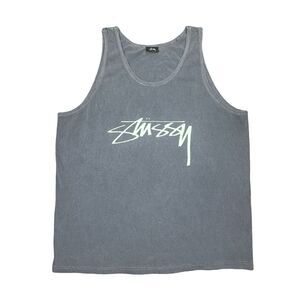 Vintage Stüssy Smooth Stock Pigment-Dyed Tank Top - Gray - Size Large